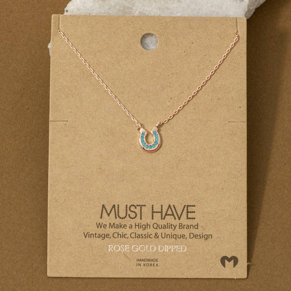 Rose Gold Cz Horseshoe Necklace