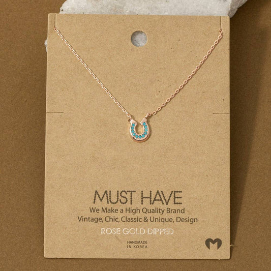 Rose Gold Cz Horseshoe Necklace