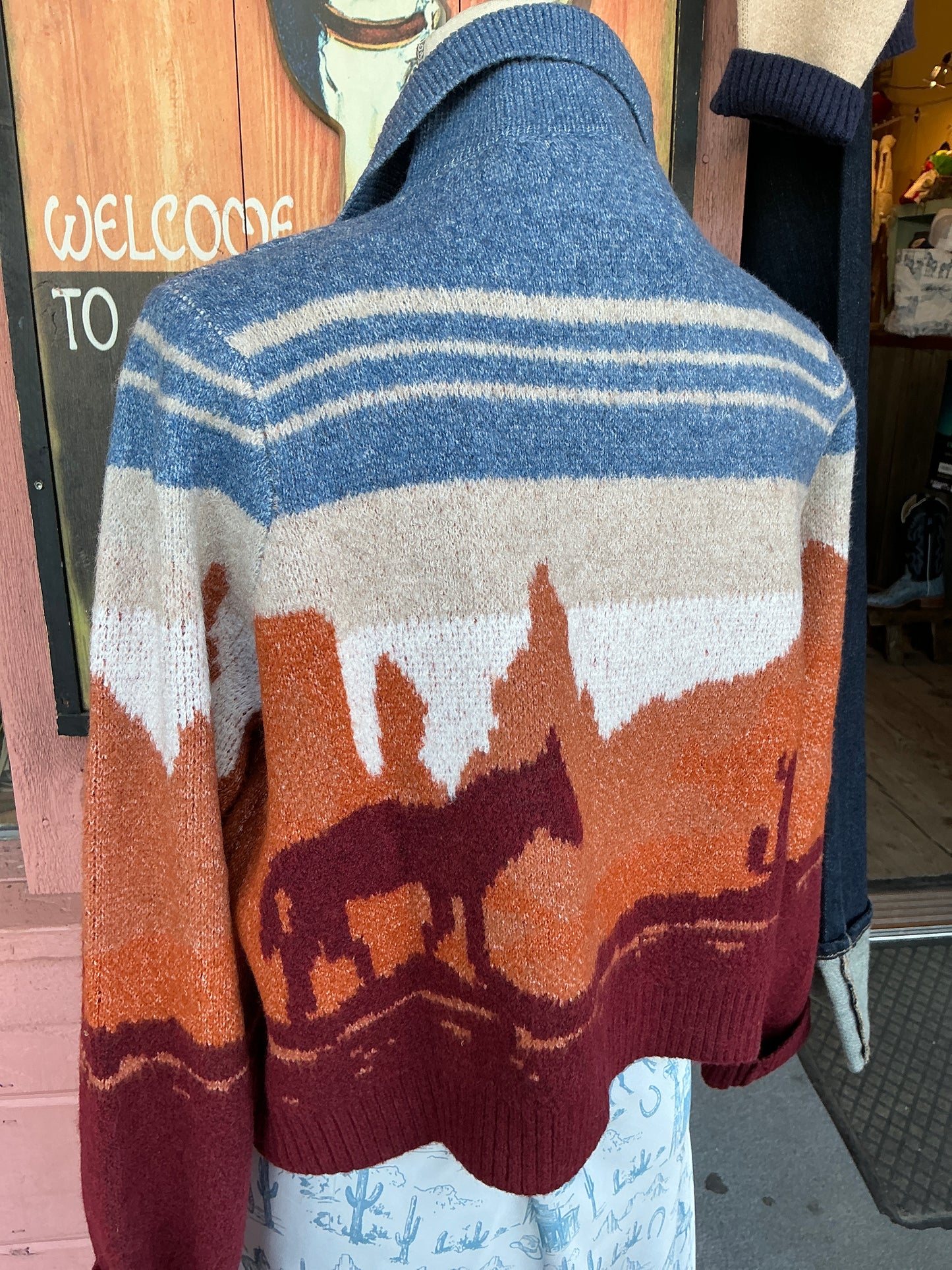 Blue Multi Western Sweater