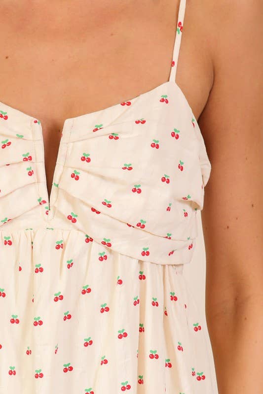 Cherry Print Babydoll Mini Dress