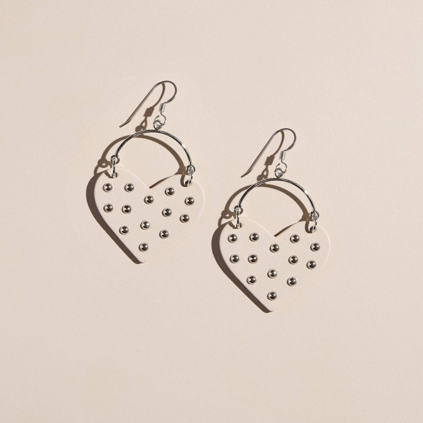 Ecru Harlow Studded Heart Hoop Earrings: Silver