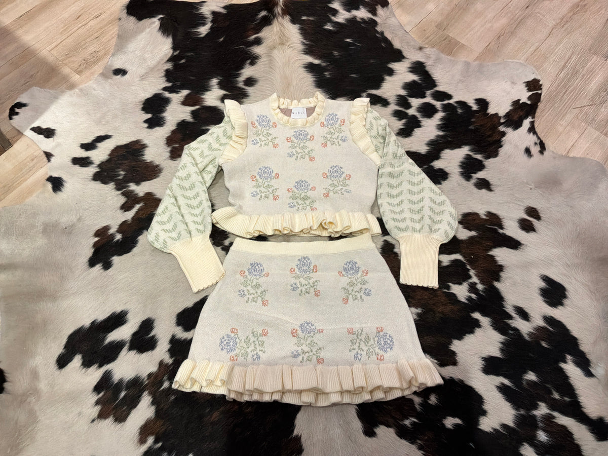 Floral Jacquard Knit Top & Mini Skirt Set