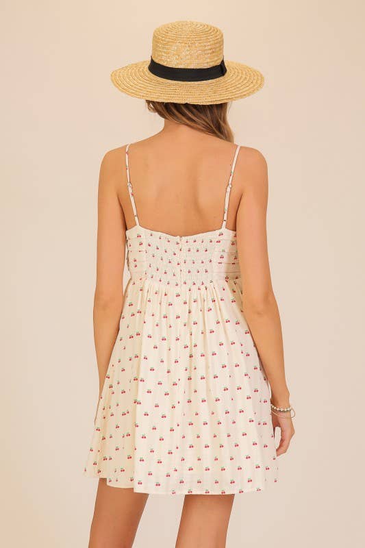 Cherry Print Babydoll Mini Dress