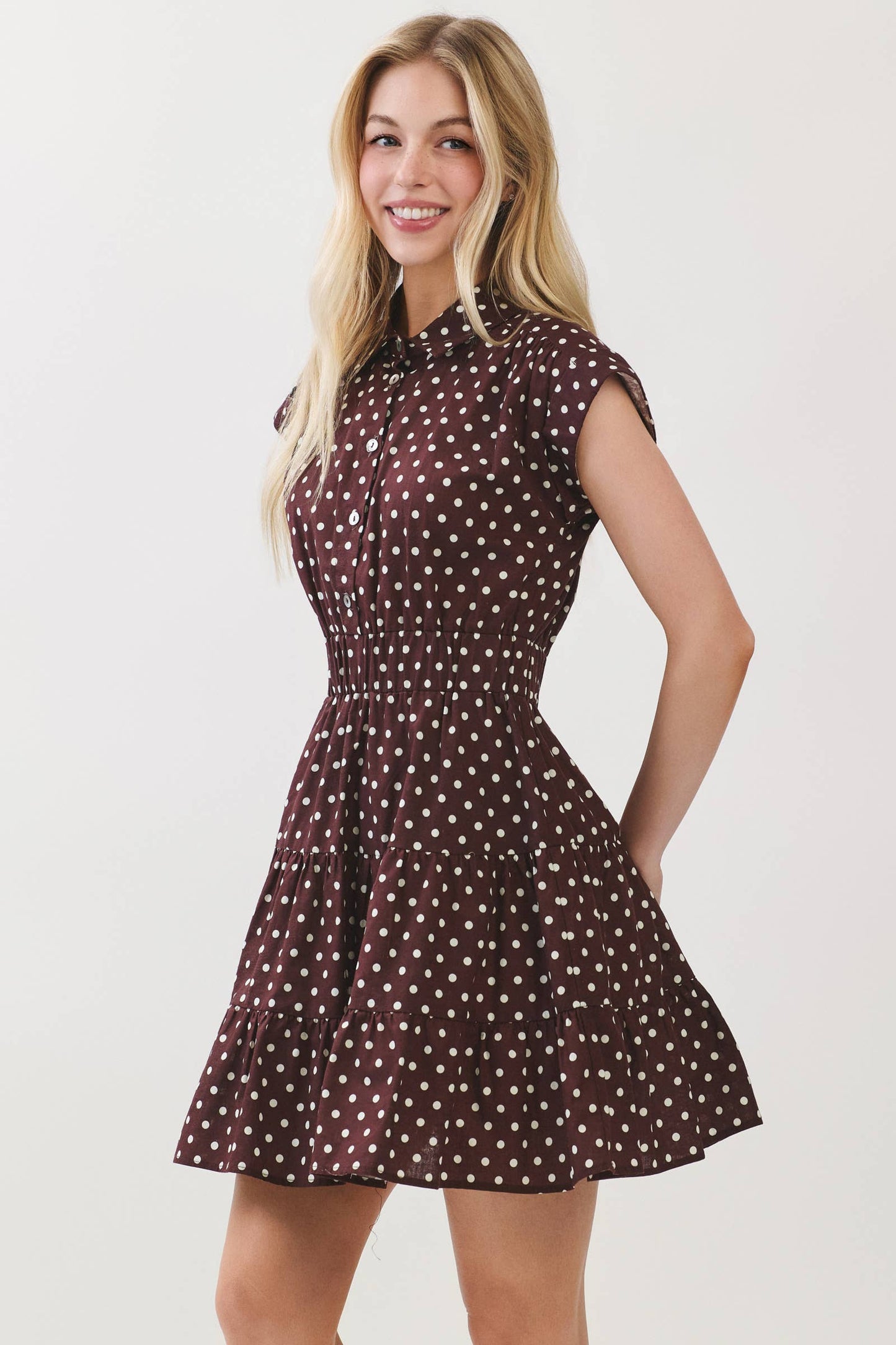 POLKA DOT TIERED MINI DRESS