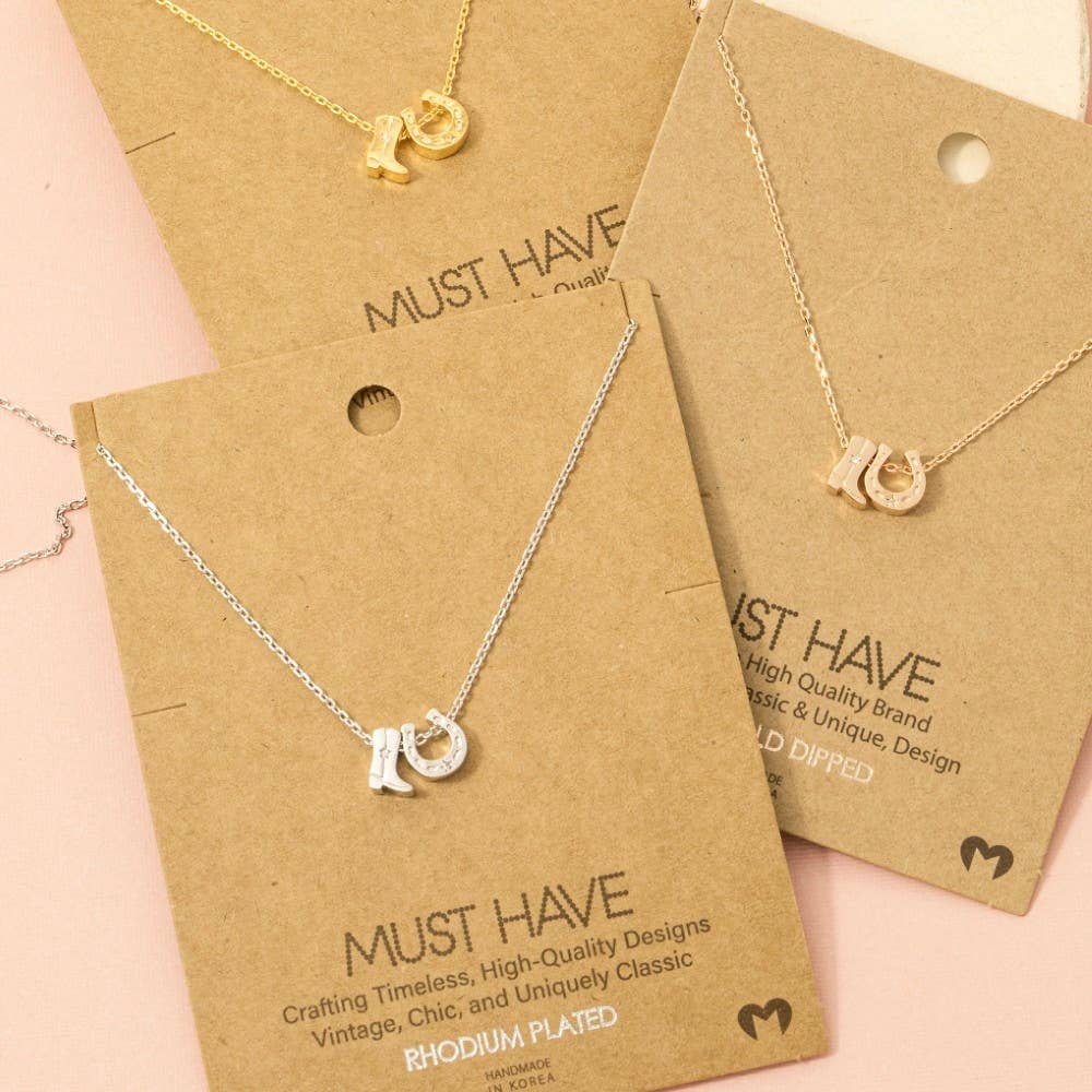 Cowboy Boots Horse Shoe Necklace