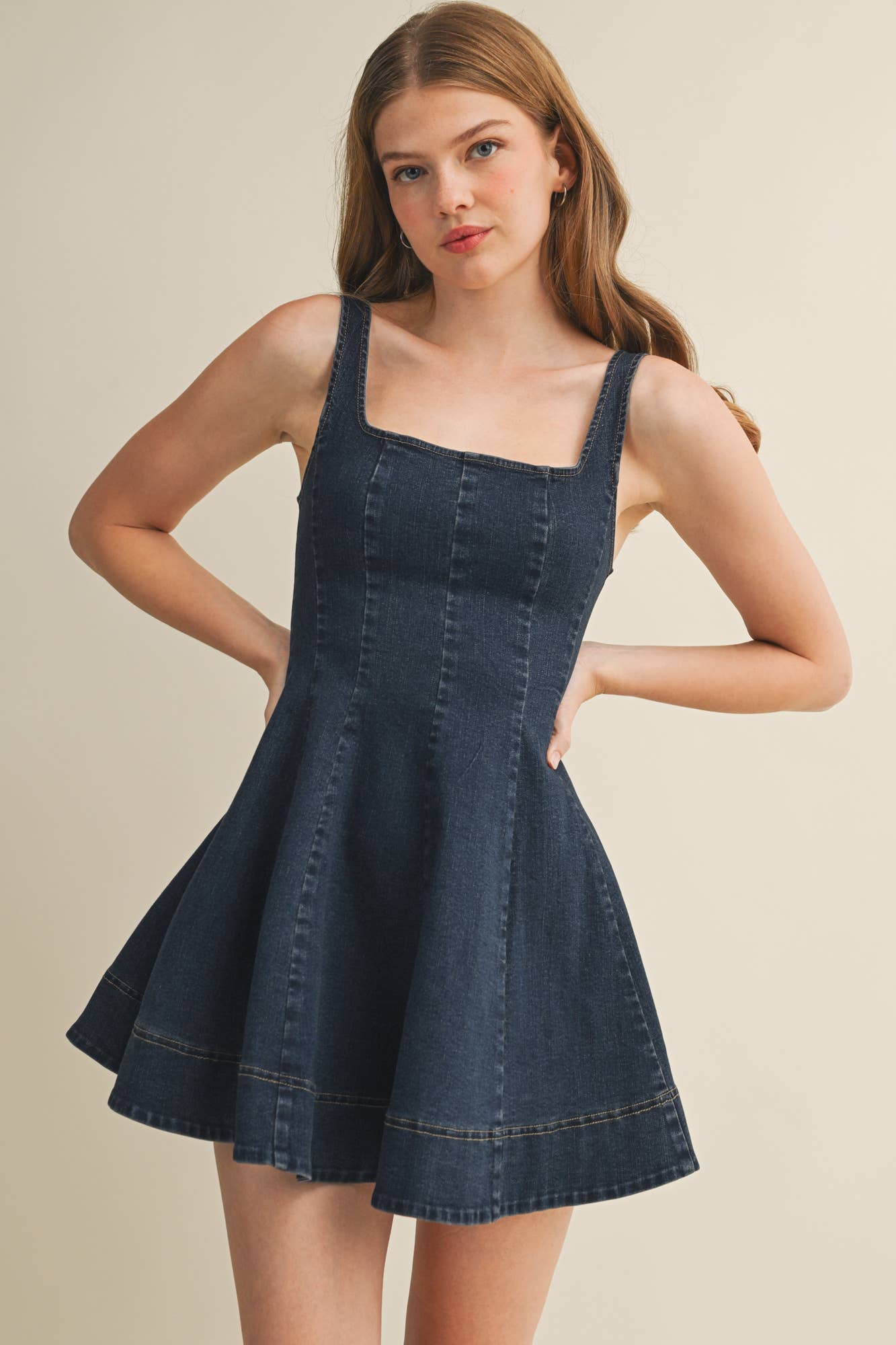 Square Neck Denim Dress