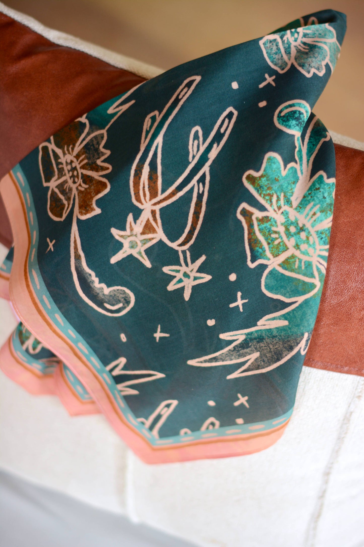 Western Silk Wild Rag Spurs and Floral Turquoise Scarf