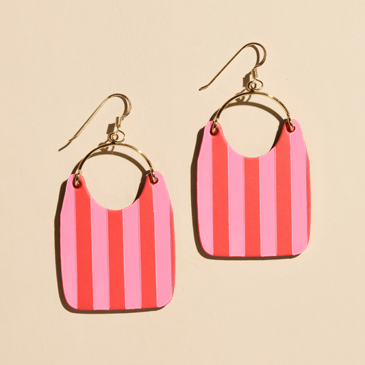 Hula Stripe Charlie Leather Statement Earrings: Silver