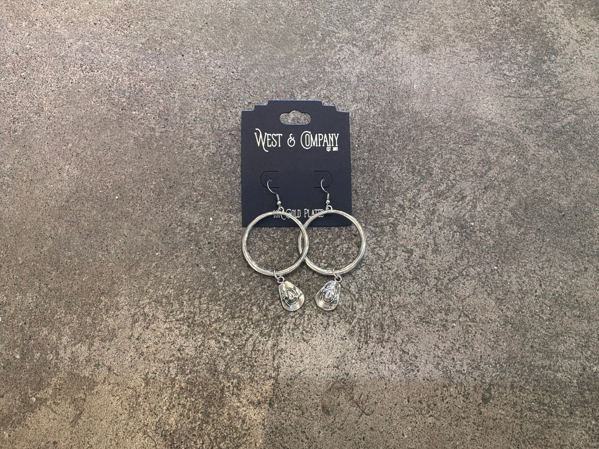 West & Co Hoop Earrings w/ Cowboy Hat Charm
