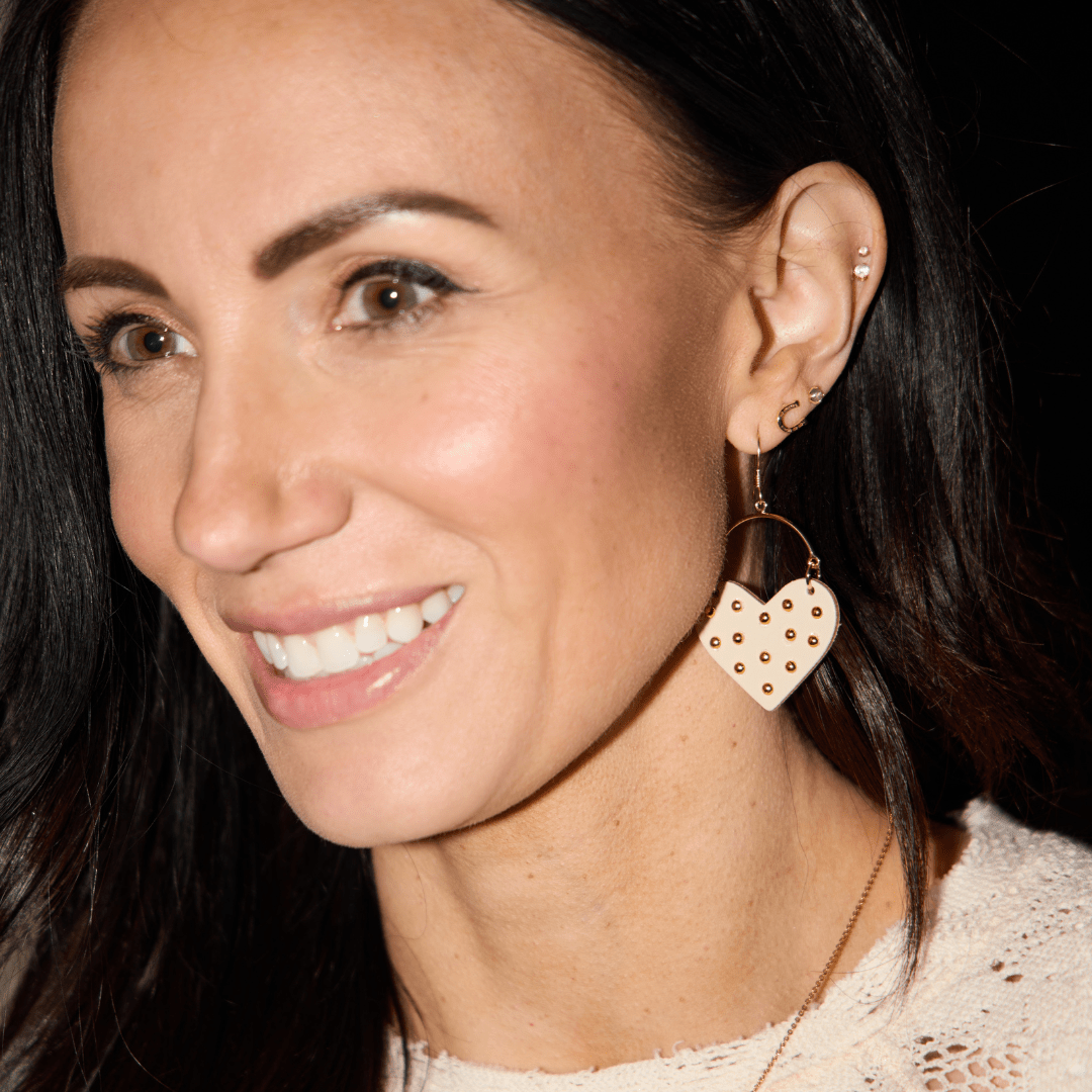 Ecru Harlow Studded Heart Hoop Earrings: Silver