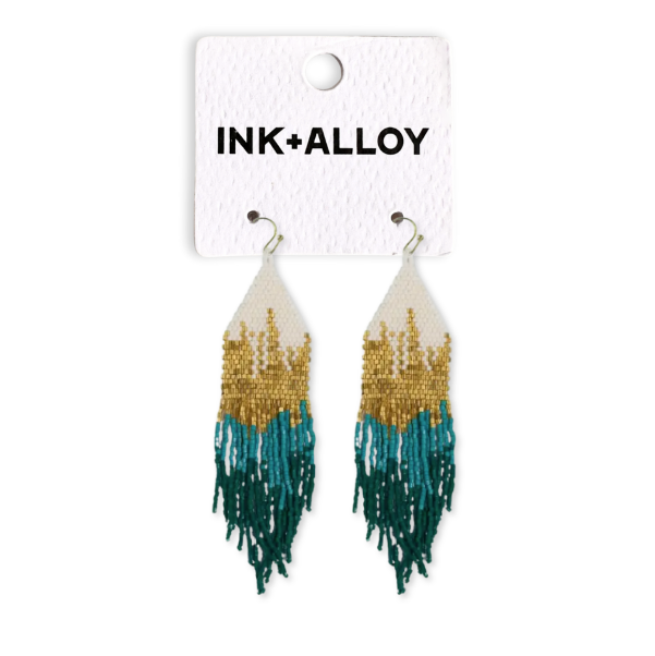 Claire Ombre Beaded Fringe Earrings Emerald Green