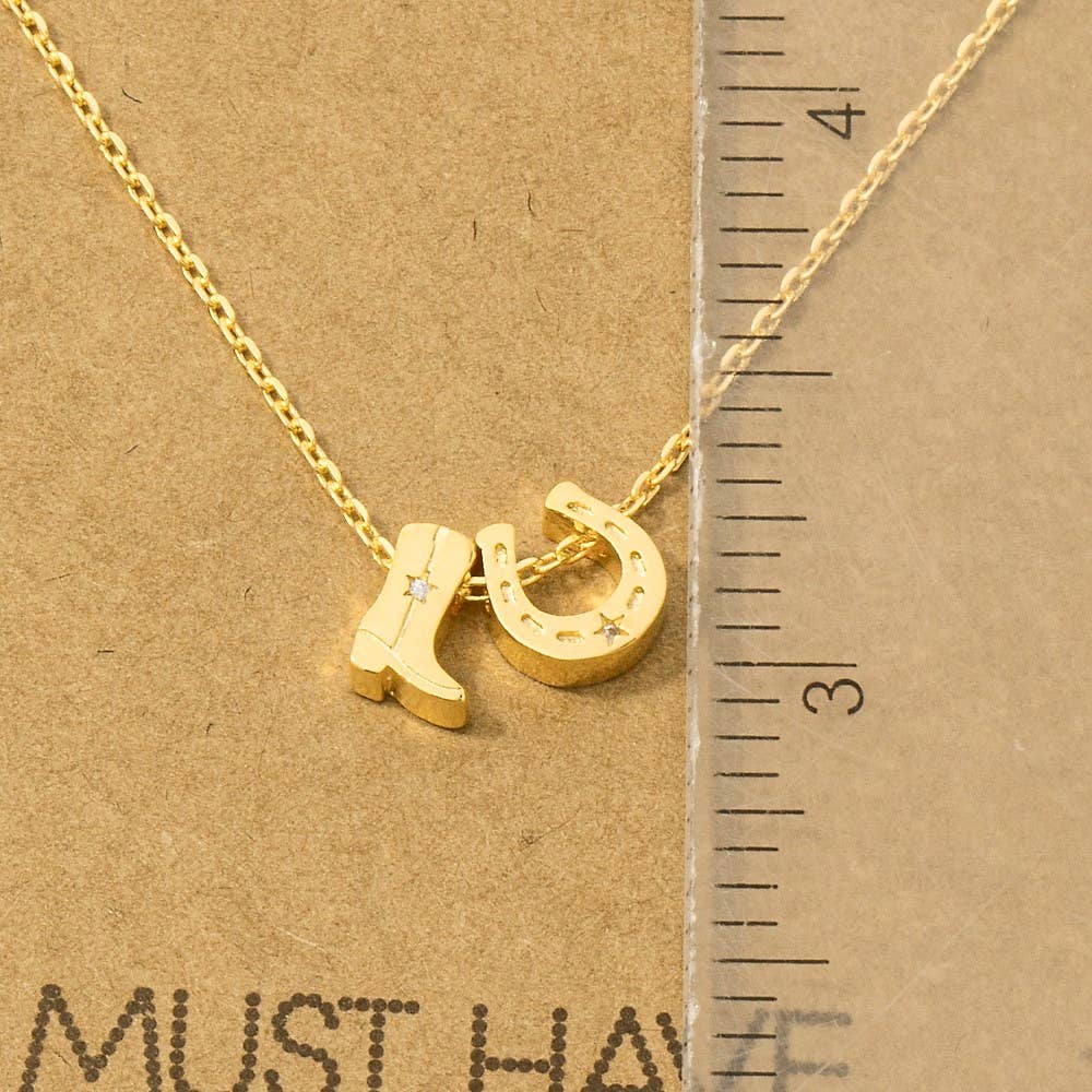 Cowboy Boots Horse Shoe Necklace