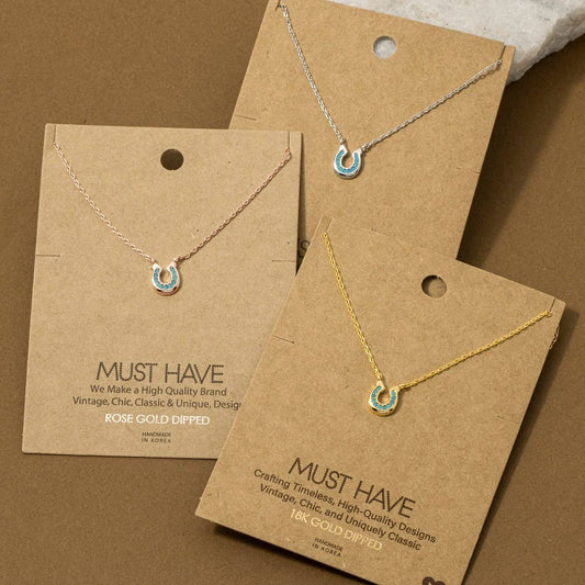 Rose Gold Cz Horseshoe Necklace