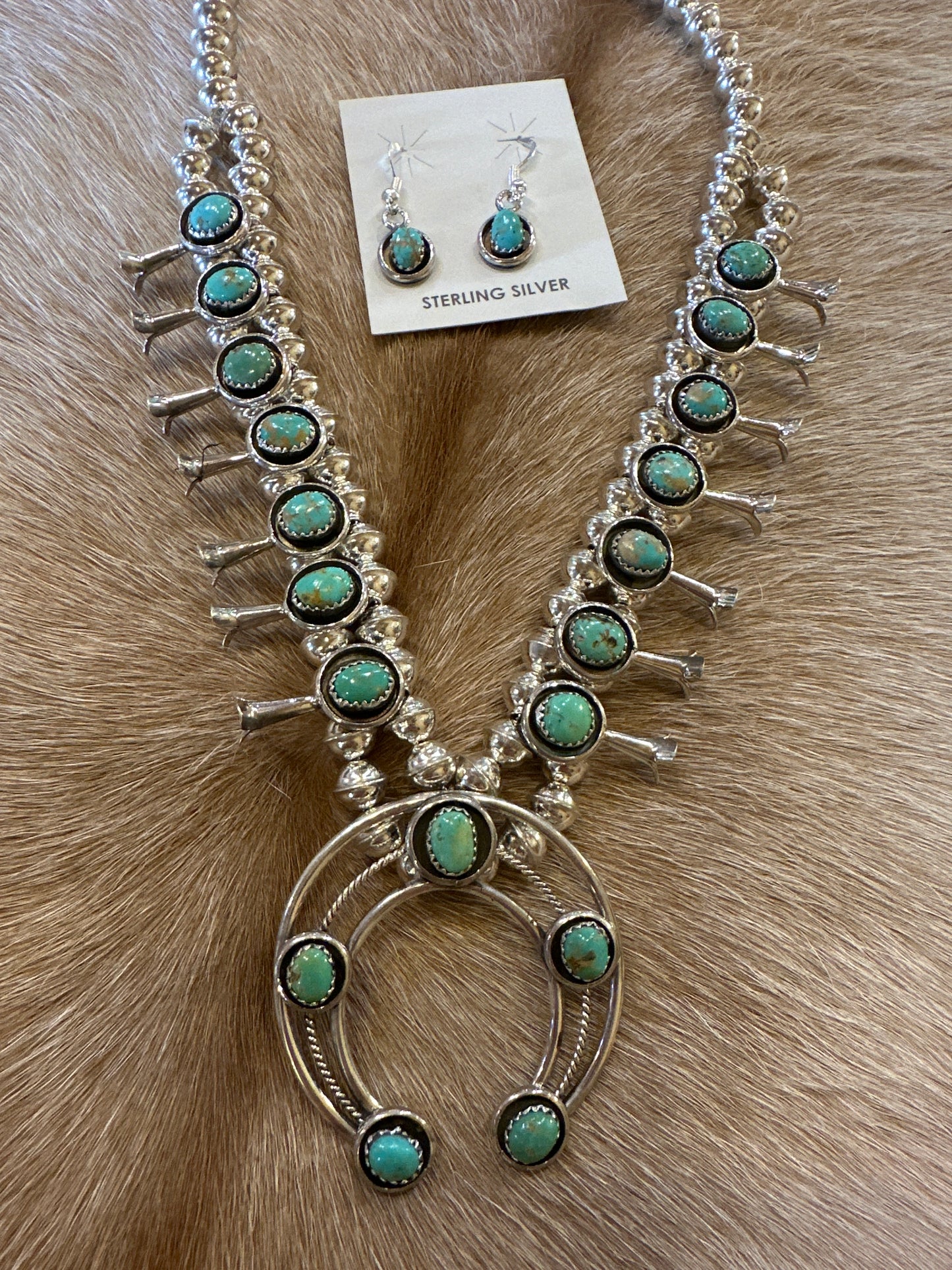 Navajo Kingman Turq Squash Blossom Set