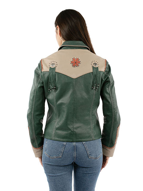 Pink Floral Inlay leather jacket