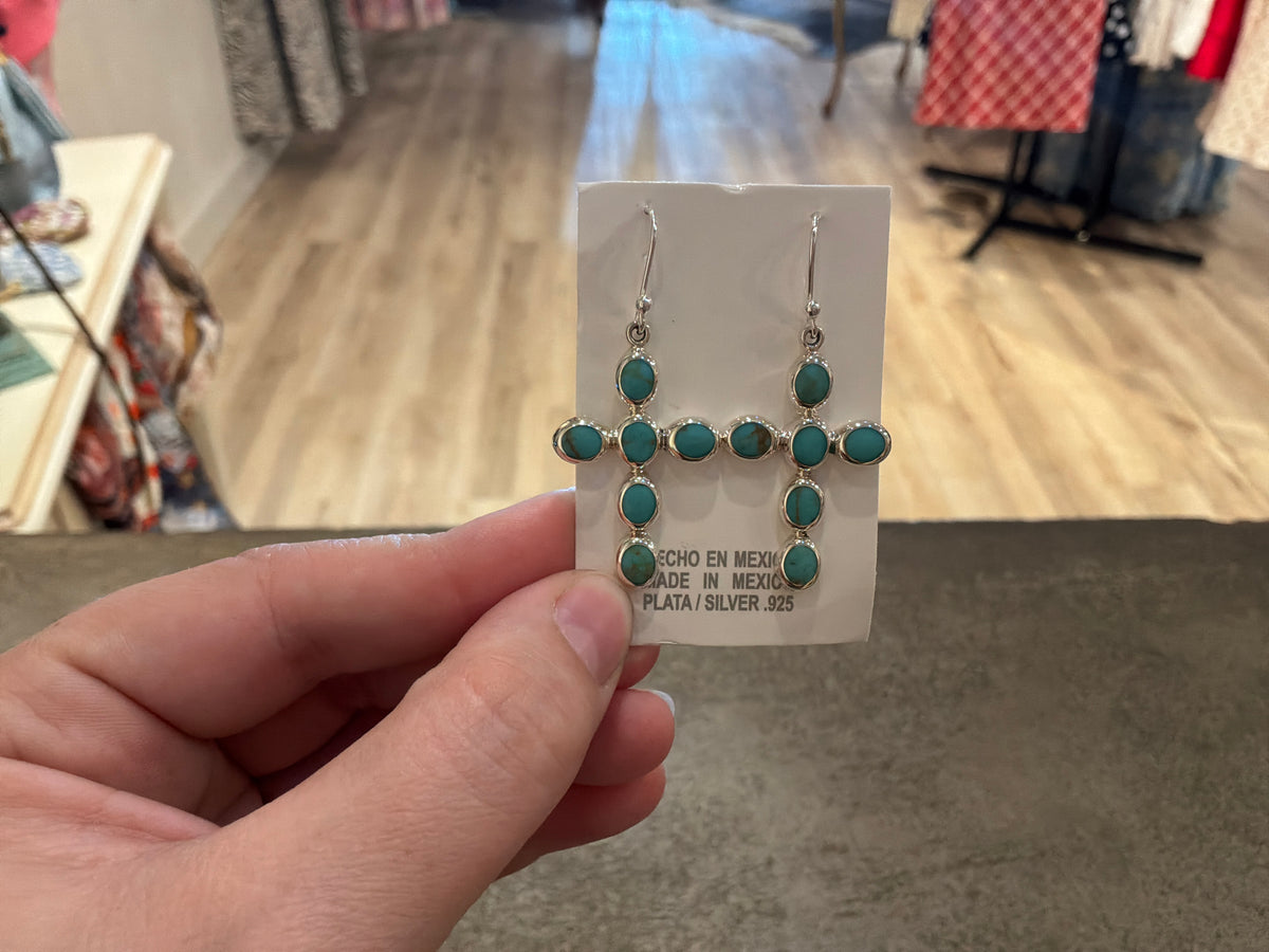 Silver & Turquoise Cross Earrings