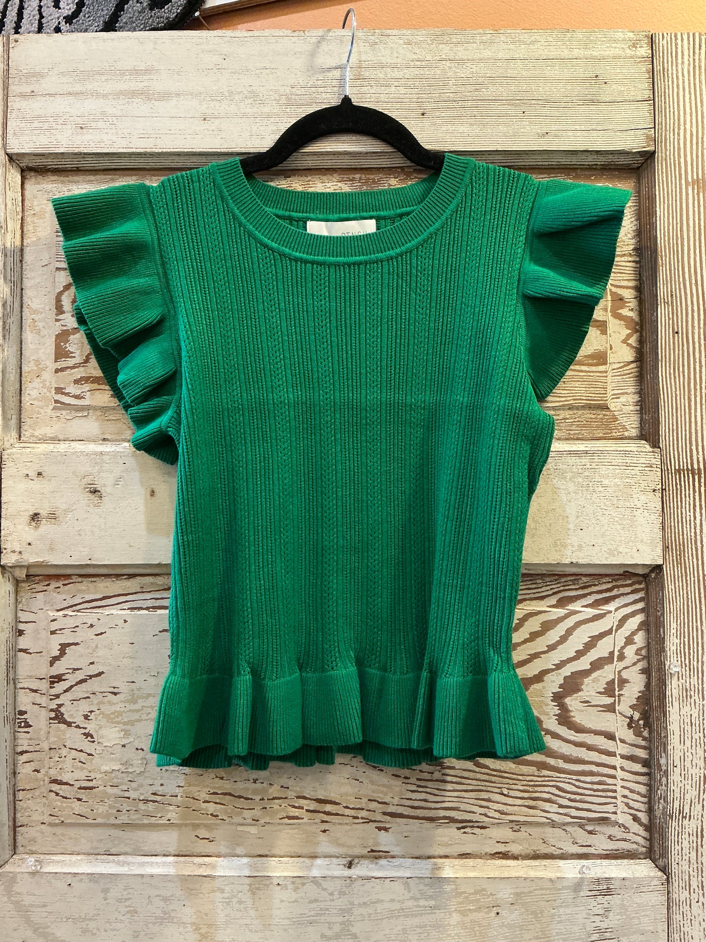 Green Ruffled Hem Knit Top