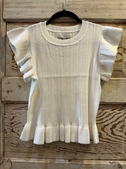 Ivory Ruffled Hem Knit Top
