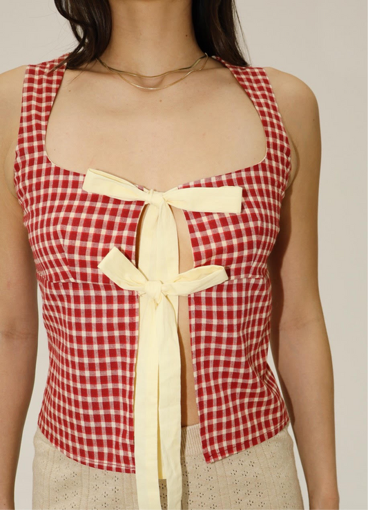 Red and cream tie front tank