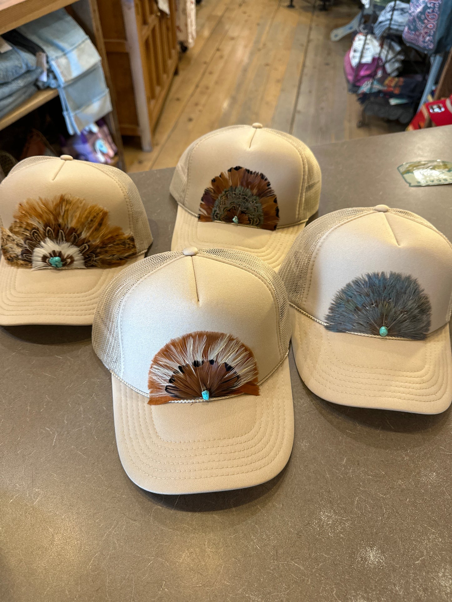 Handmade Feather Trucker Hats