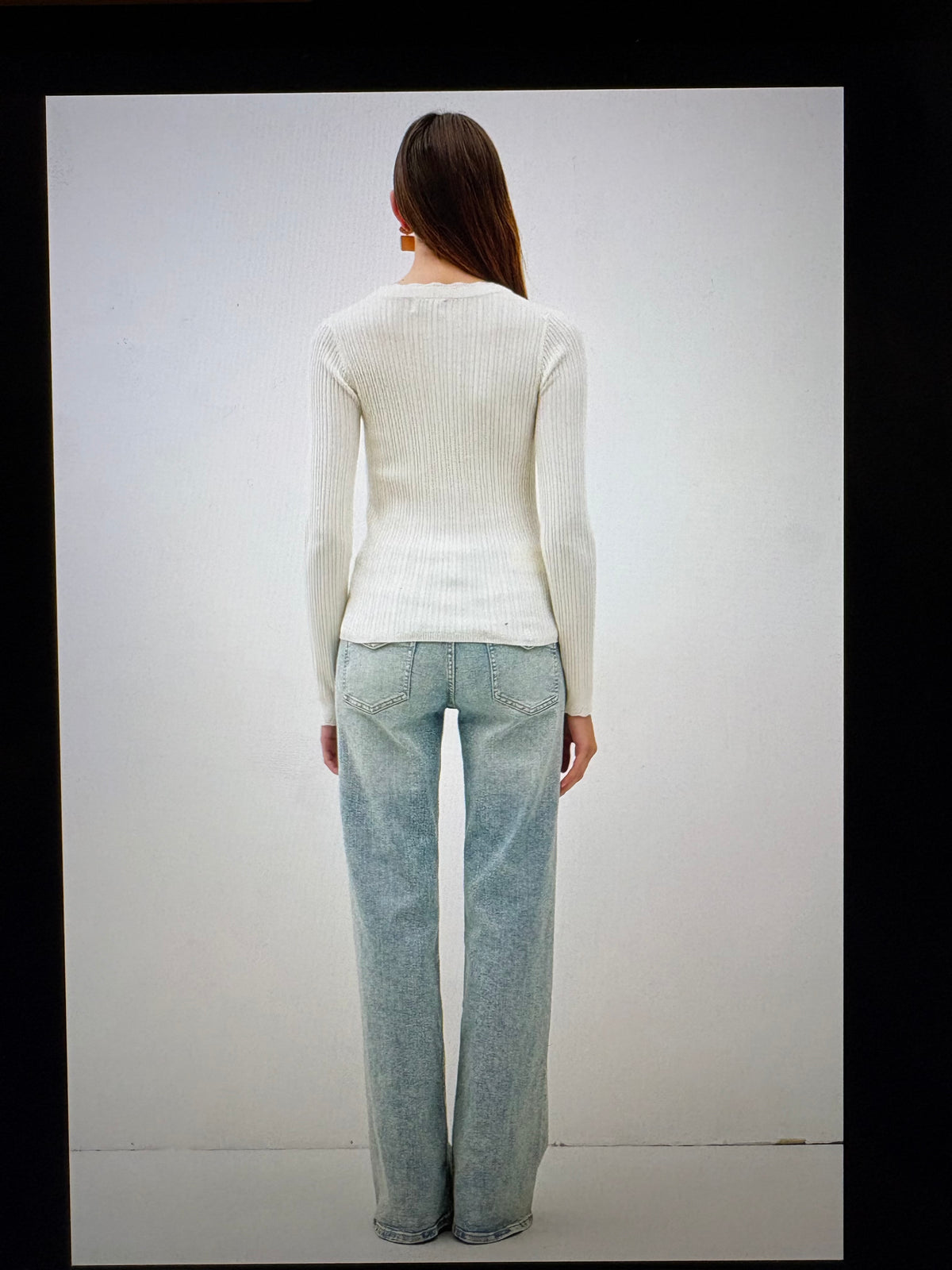 Ivory Scalloped Edge Ribbed Sweater