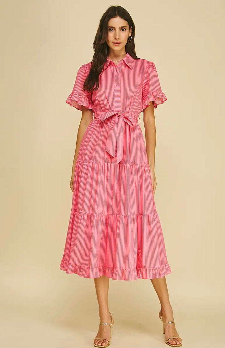 Striped Tiered Midi Dress