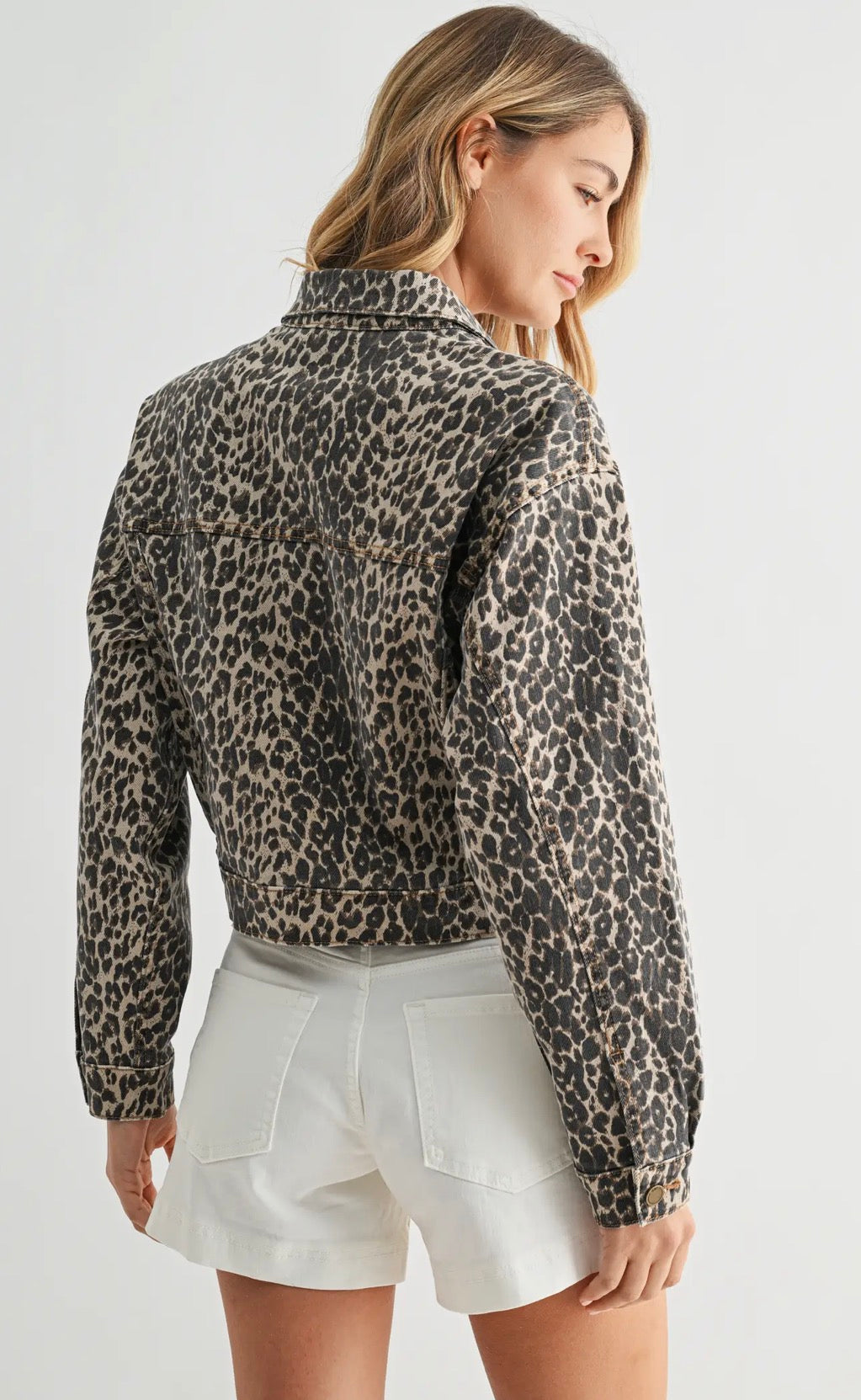 Leopard Cropped Denim Jacket