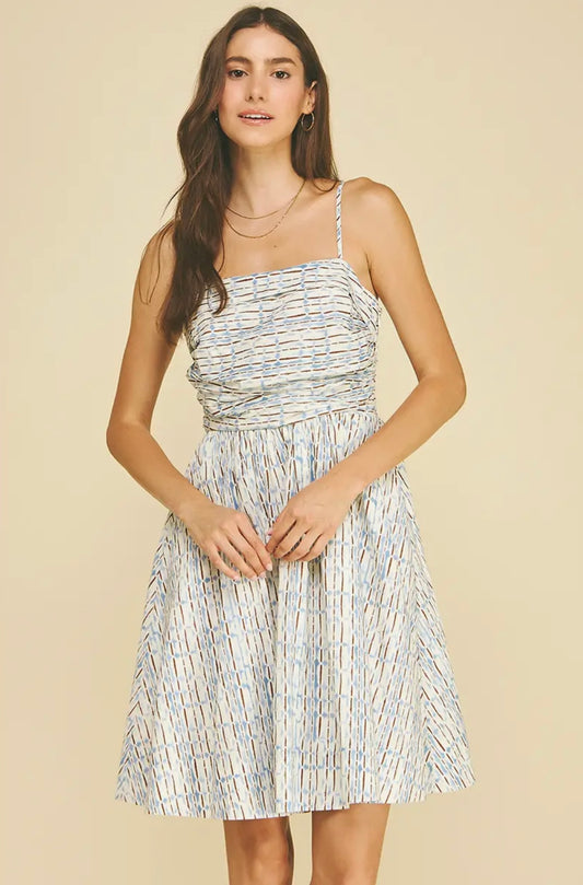Western Daydream Blue & Rust Knee Length Dress