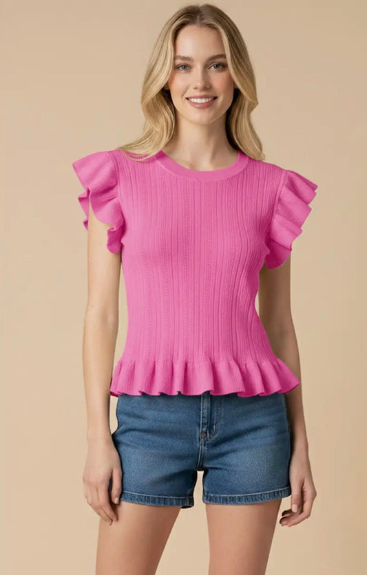 Ruffle Hem Knit Top