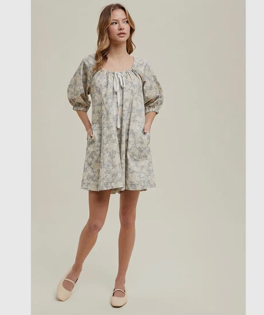 Floral Balloon Sleeve Romper