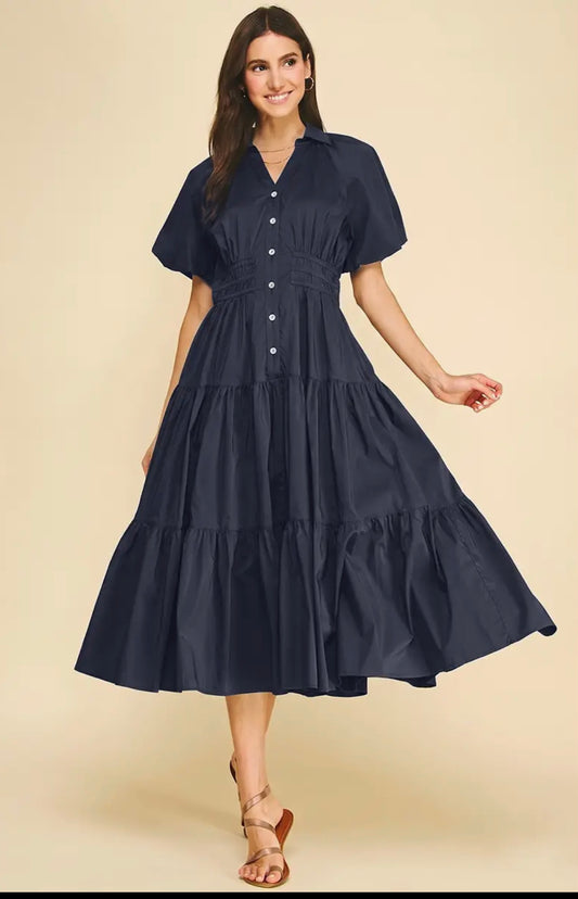 Button Down Tiered Dress