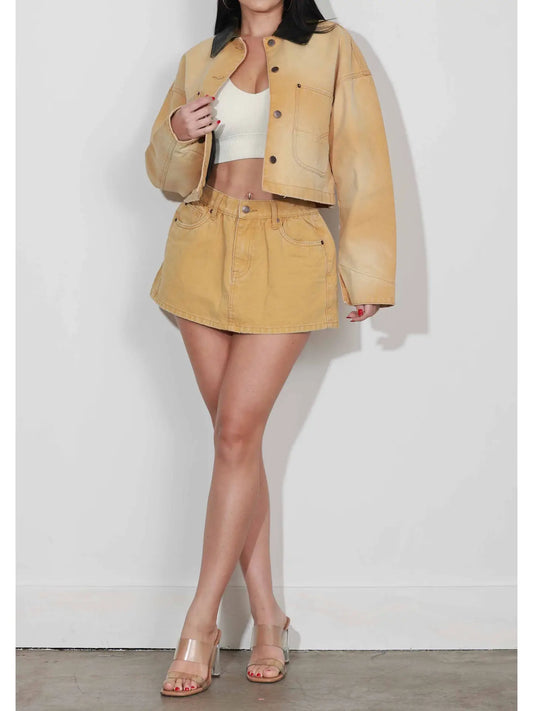 Sand Jacket w/ Faux Leather Trim