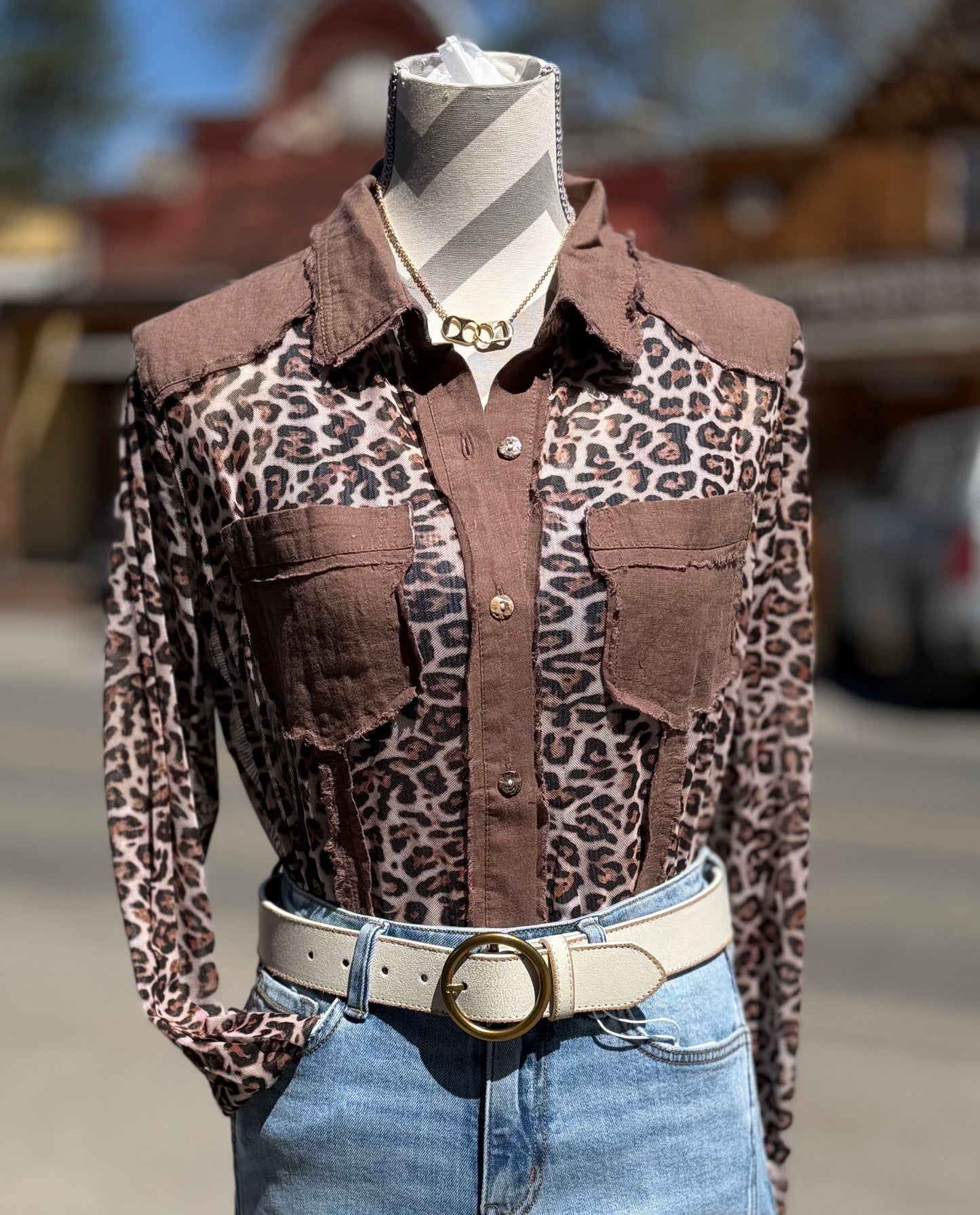 Leopard Print Distressed Top