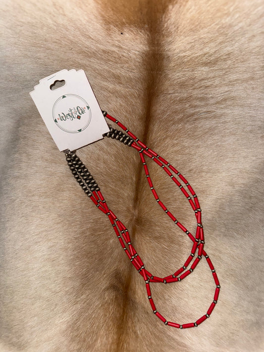 Layered Red Bead Necklace
