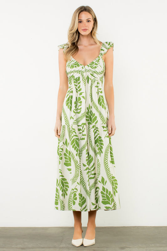 Flutter Sleeve Print Maxi Dress