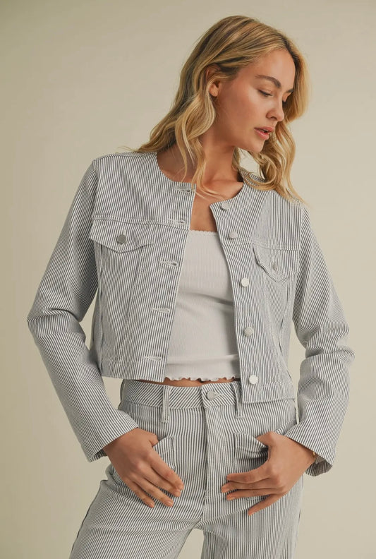 Railroad Strip Collarless Jacket