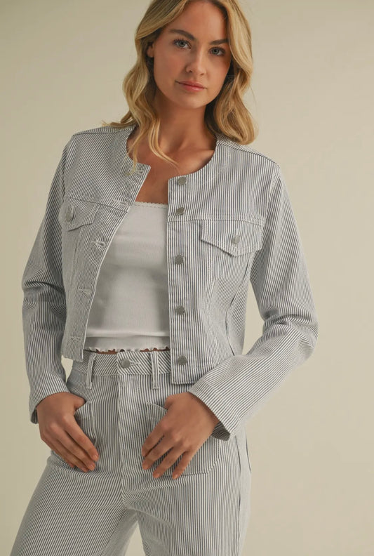 Railroad Strip Collarless Jacket