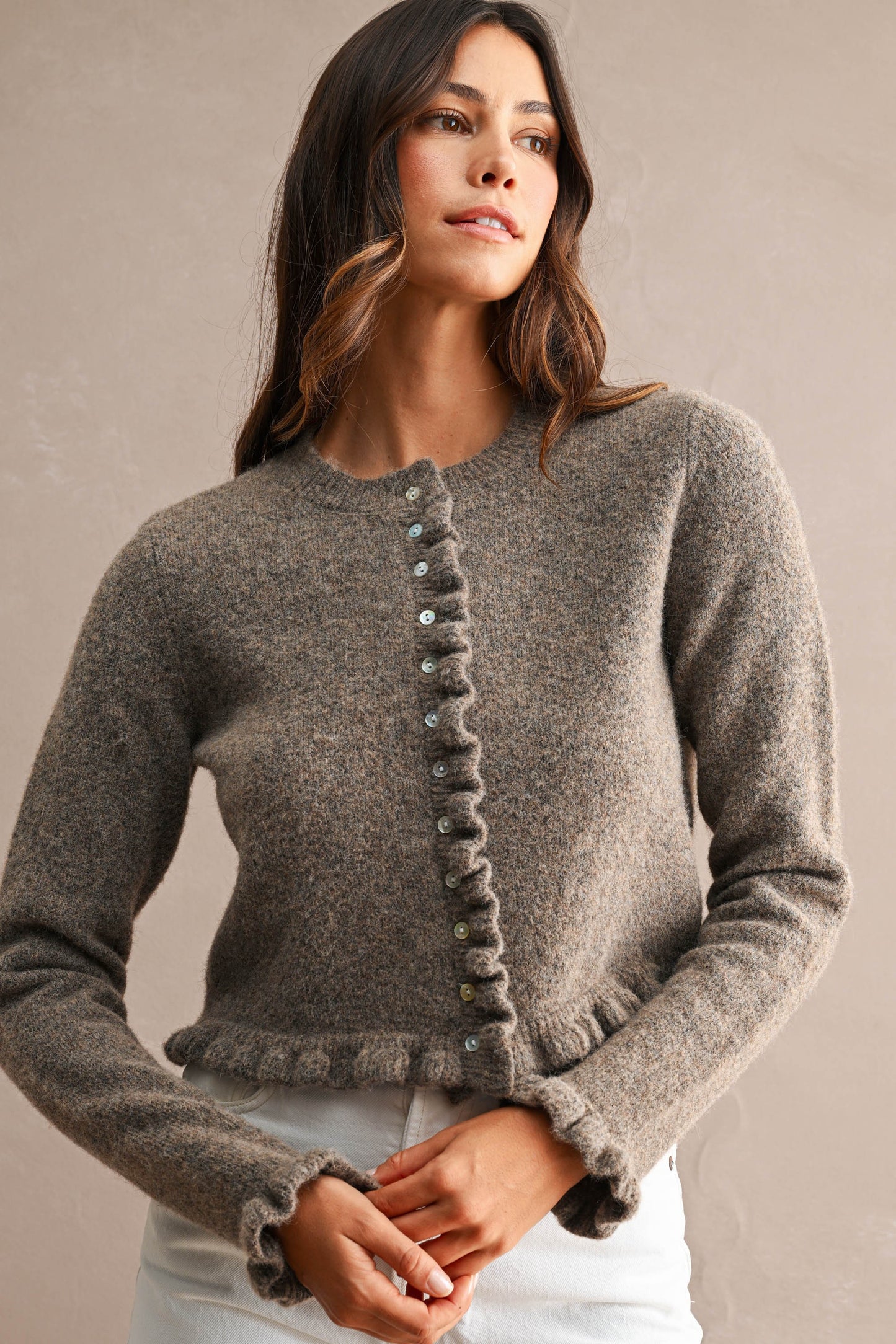 Ruffled Sleeve Cardigan