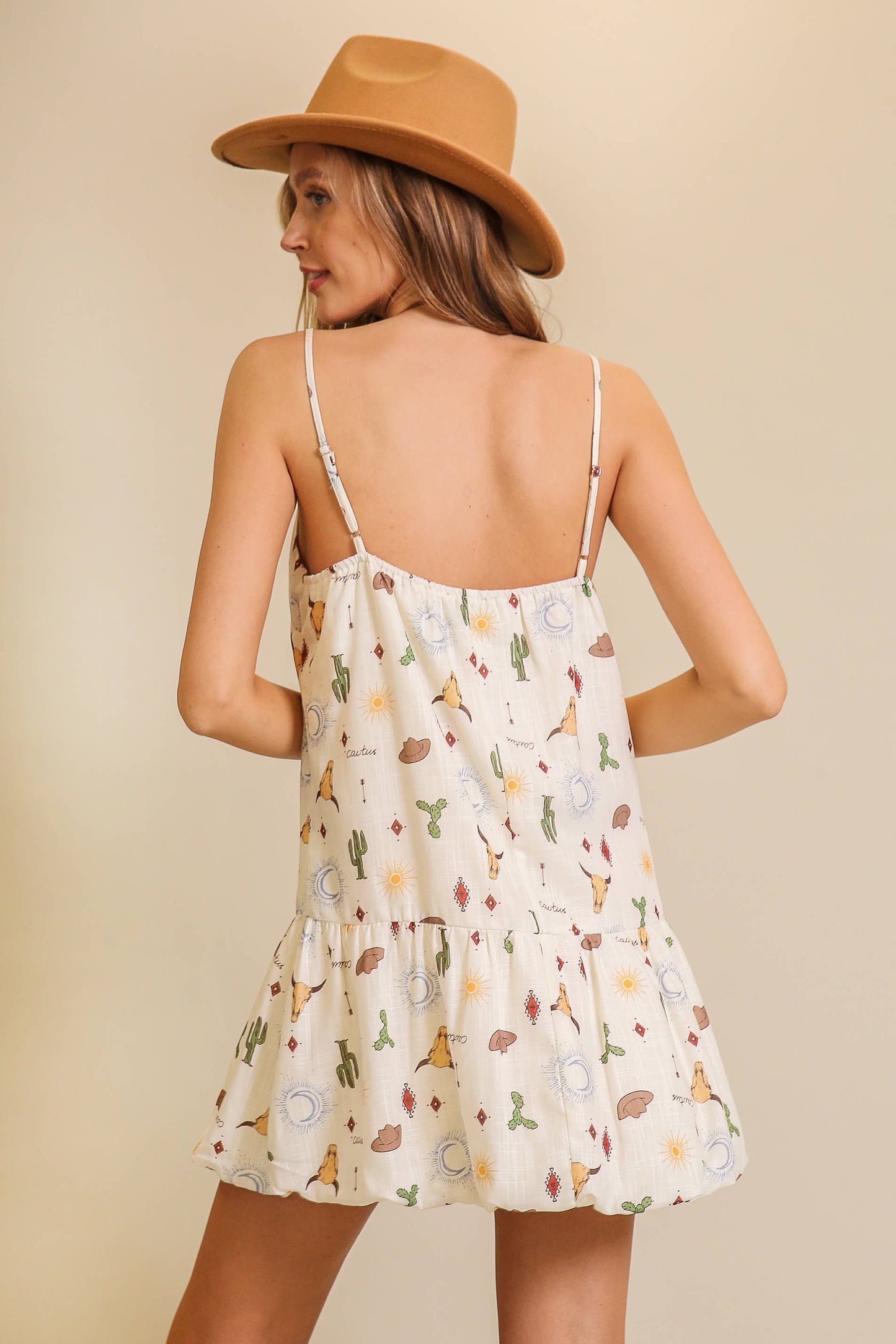 Western Pattern Spaghetti Strap Bubble Dress