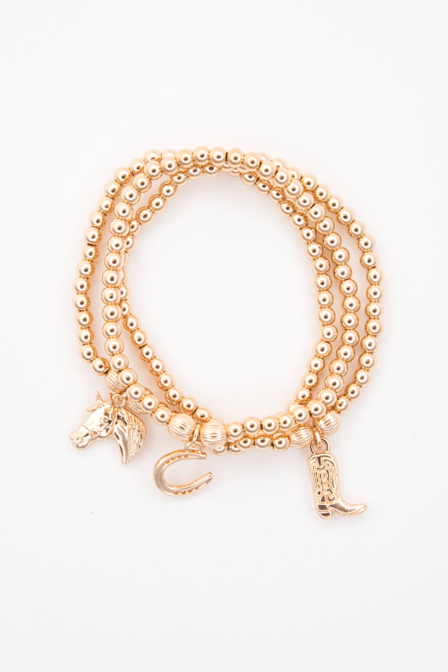 3pc Dainty Bracelets w/ Horseshoe, Boot & Horse Head Charms