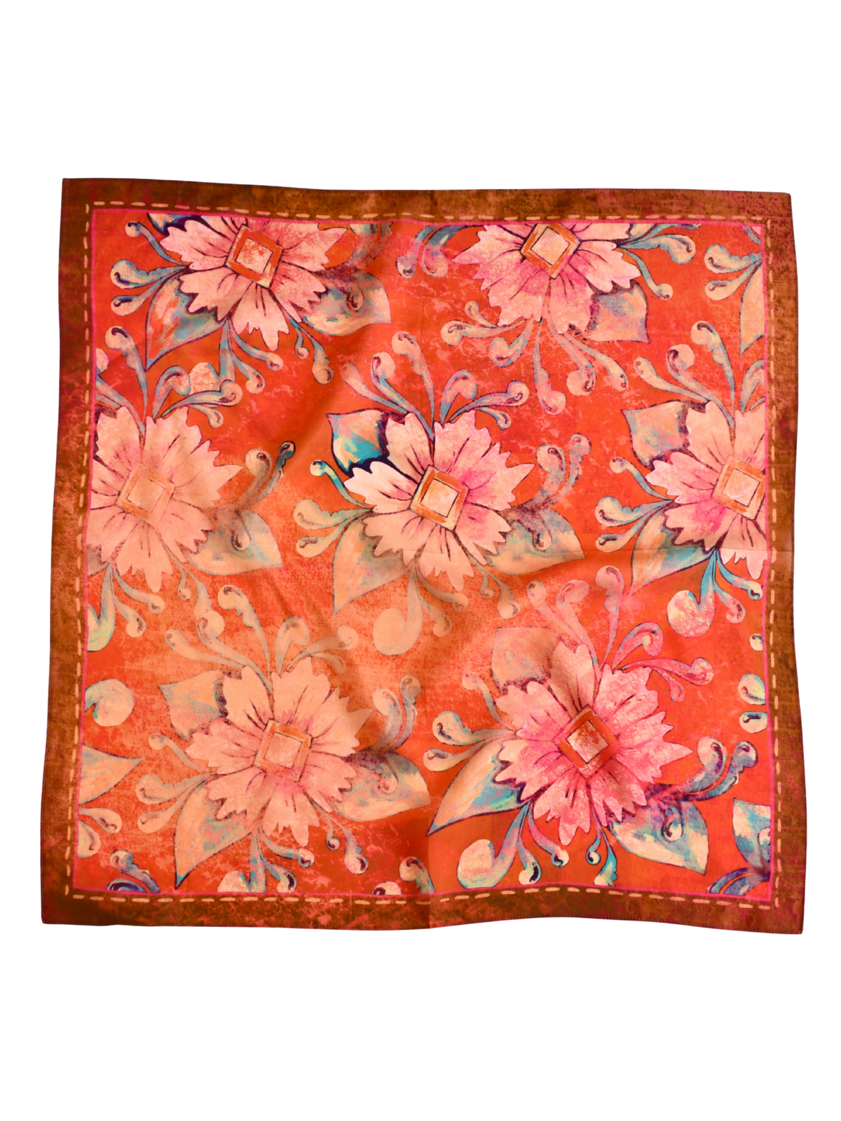 Rust Rodeo Red Floral Silk Western Cowgirl Wild Rag Scarf