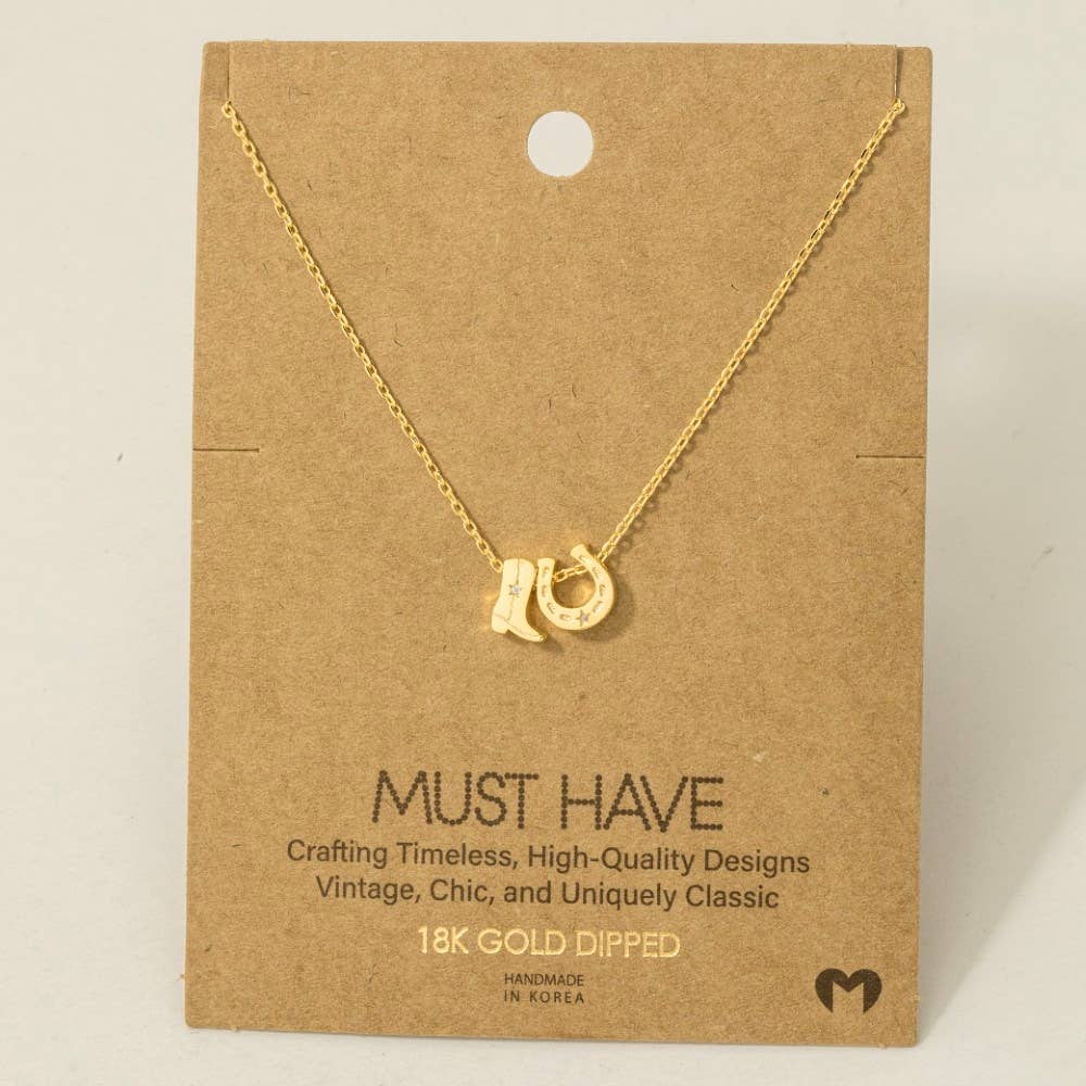 Cowboy Boots Horse Shoe Necklace