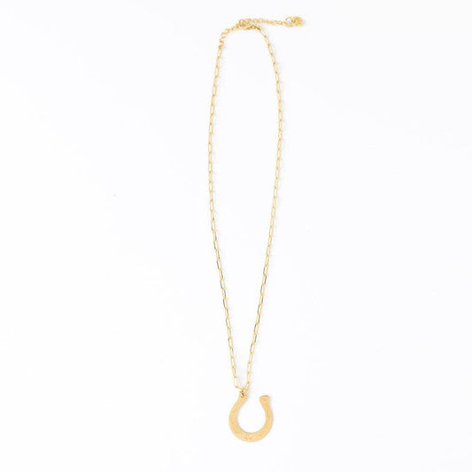 Madison Large Horseshoe Pendant Necklace Brass