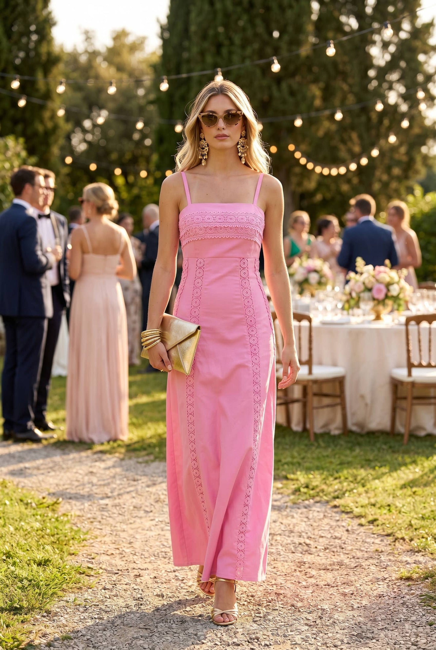 Lace Trim Panel Maxi Dress