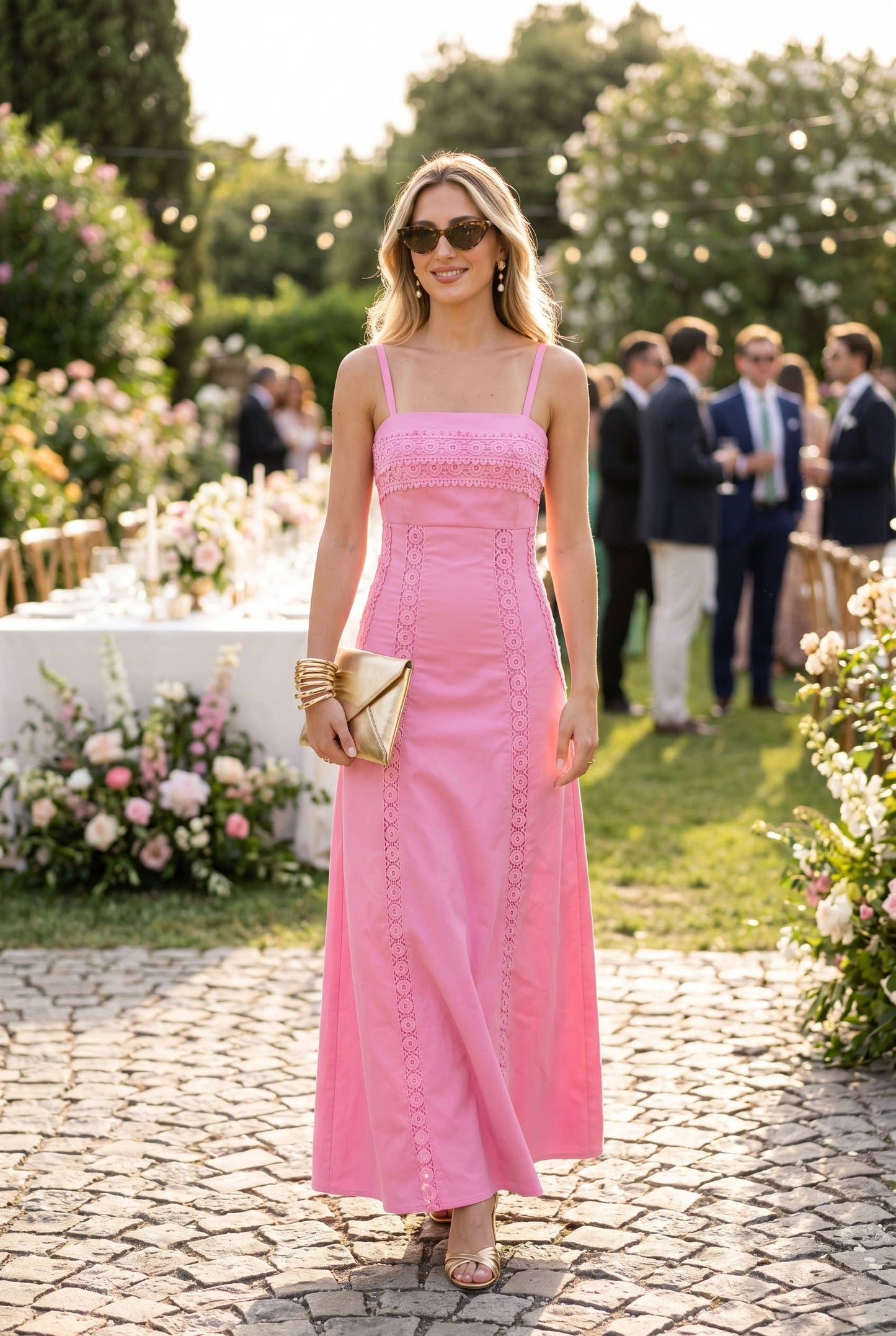 Lace Trim Panel Maxi Dress