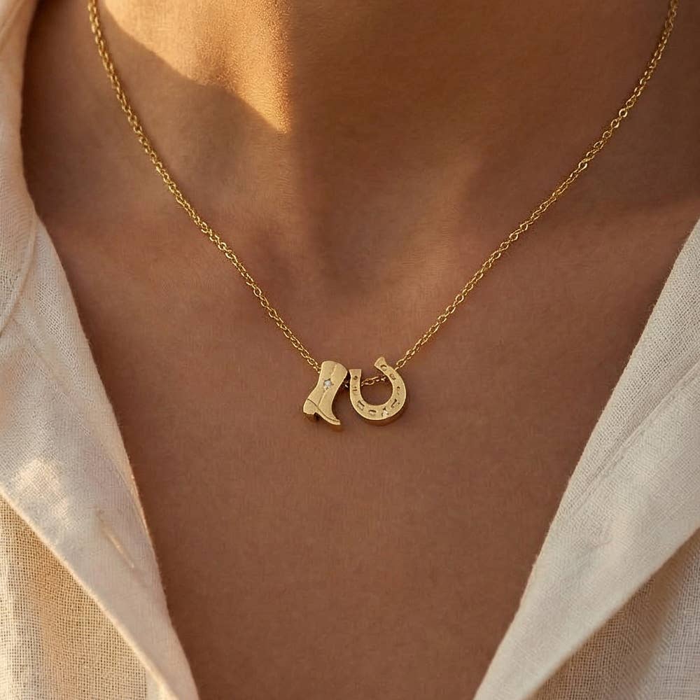 Cowboy Boots Horse Shoe Necklace