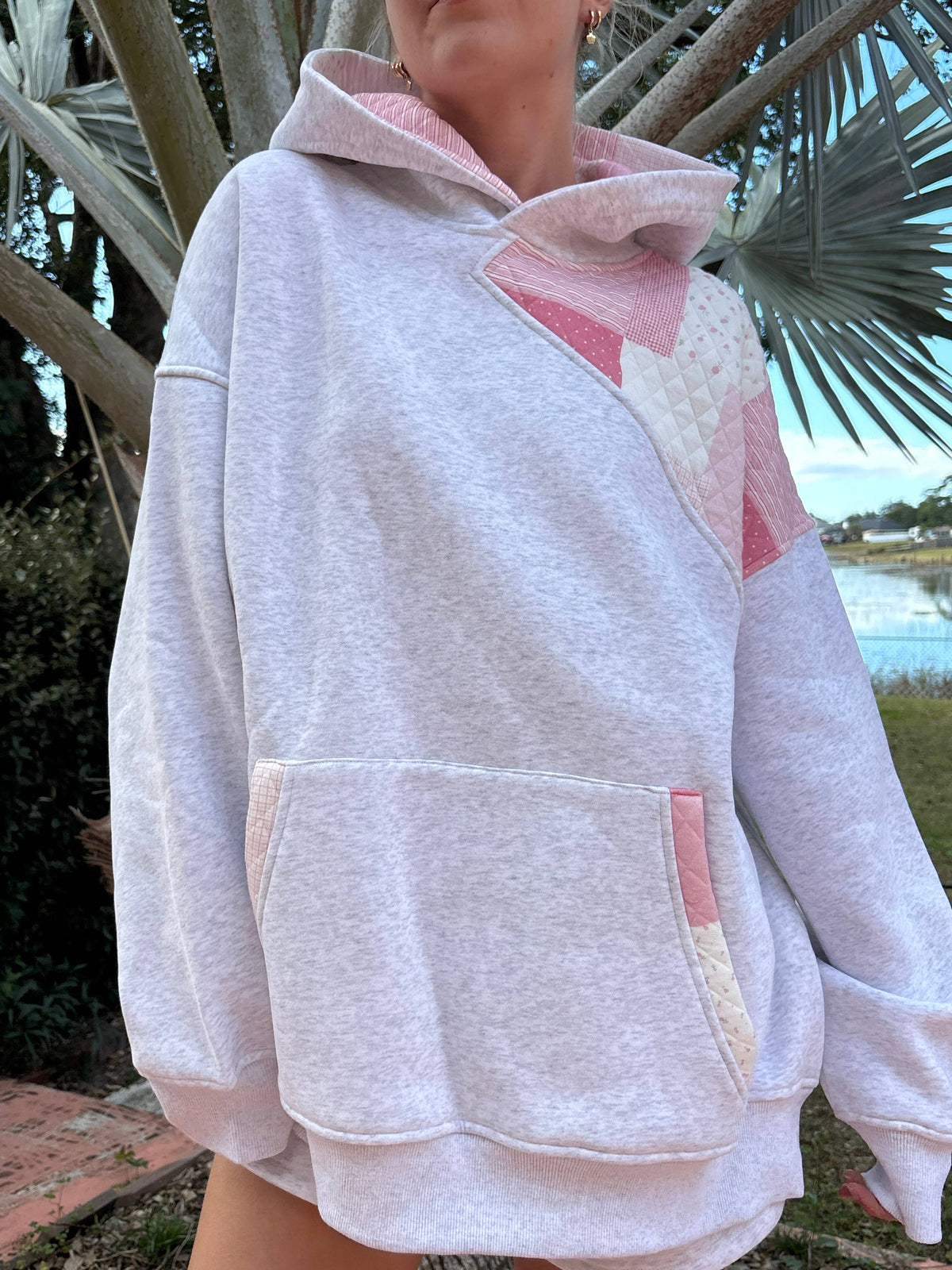 Pearl Grey Margo Quilted Patchwork Hoodie