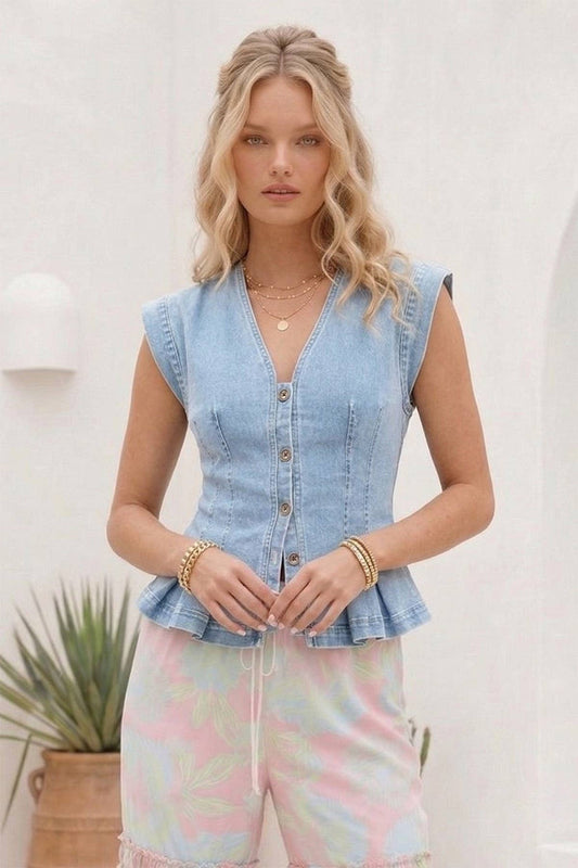 Denim Flutter Top