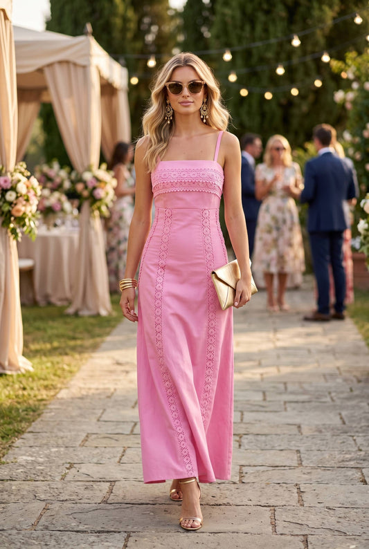 Lace Trim Panel Maxi Dress