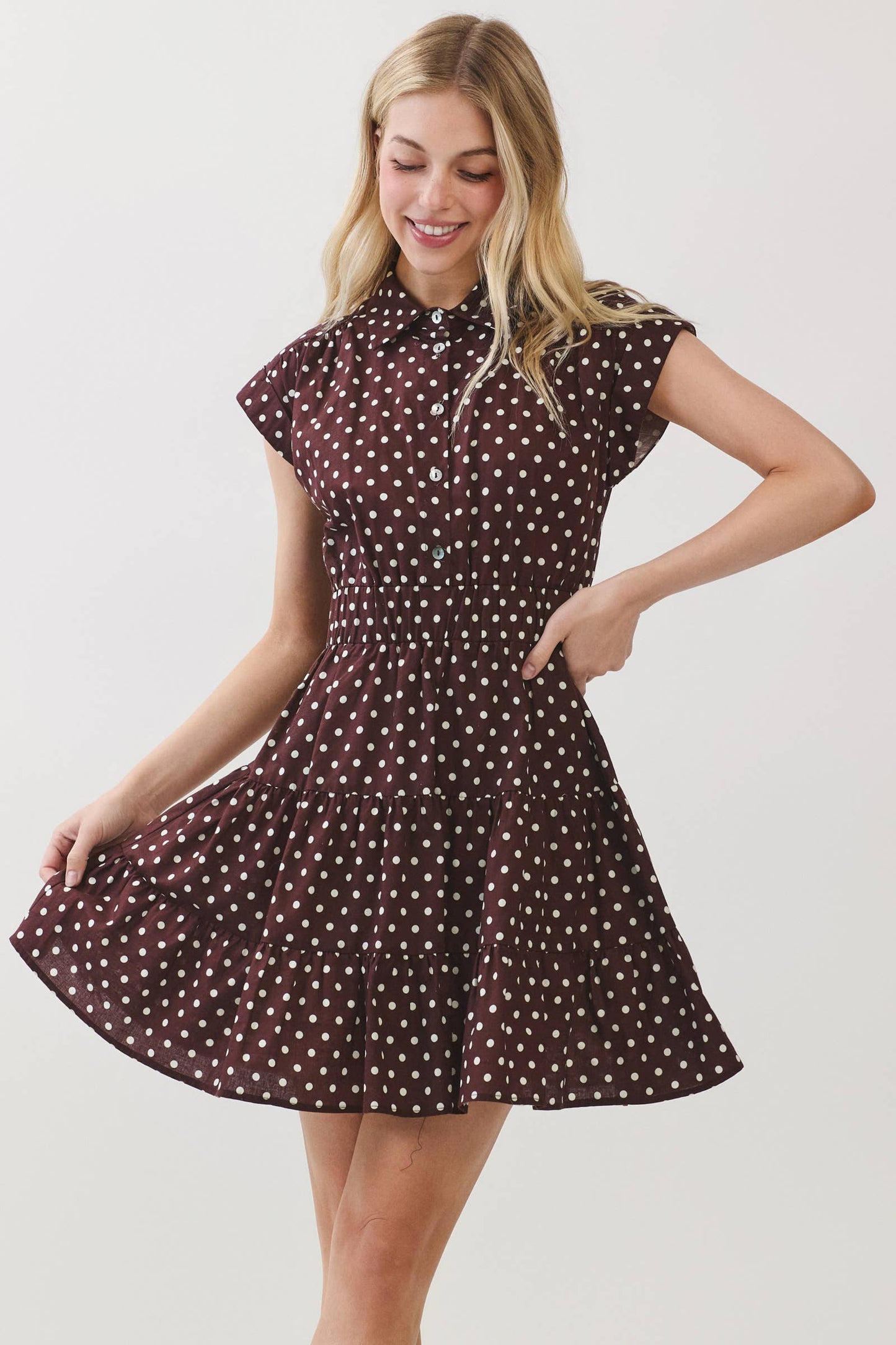 POLKA DOT TIERED MINI DRESS